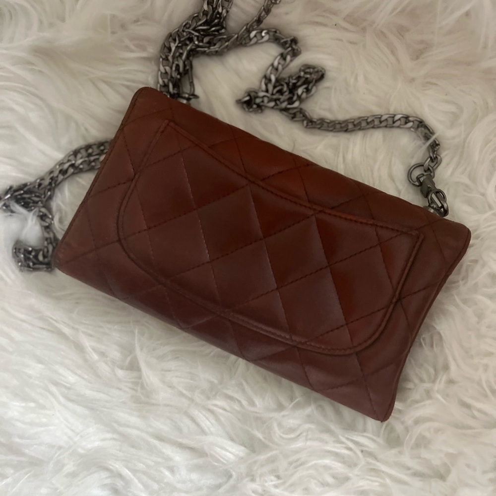 Authentic Chanel Brown Classic Flap Wallet With Chain - Picture 8 of 12